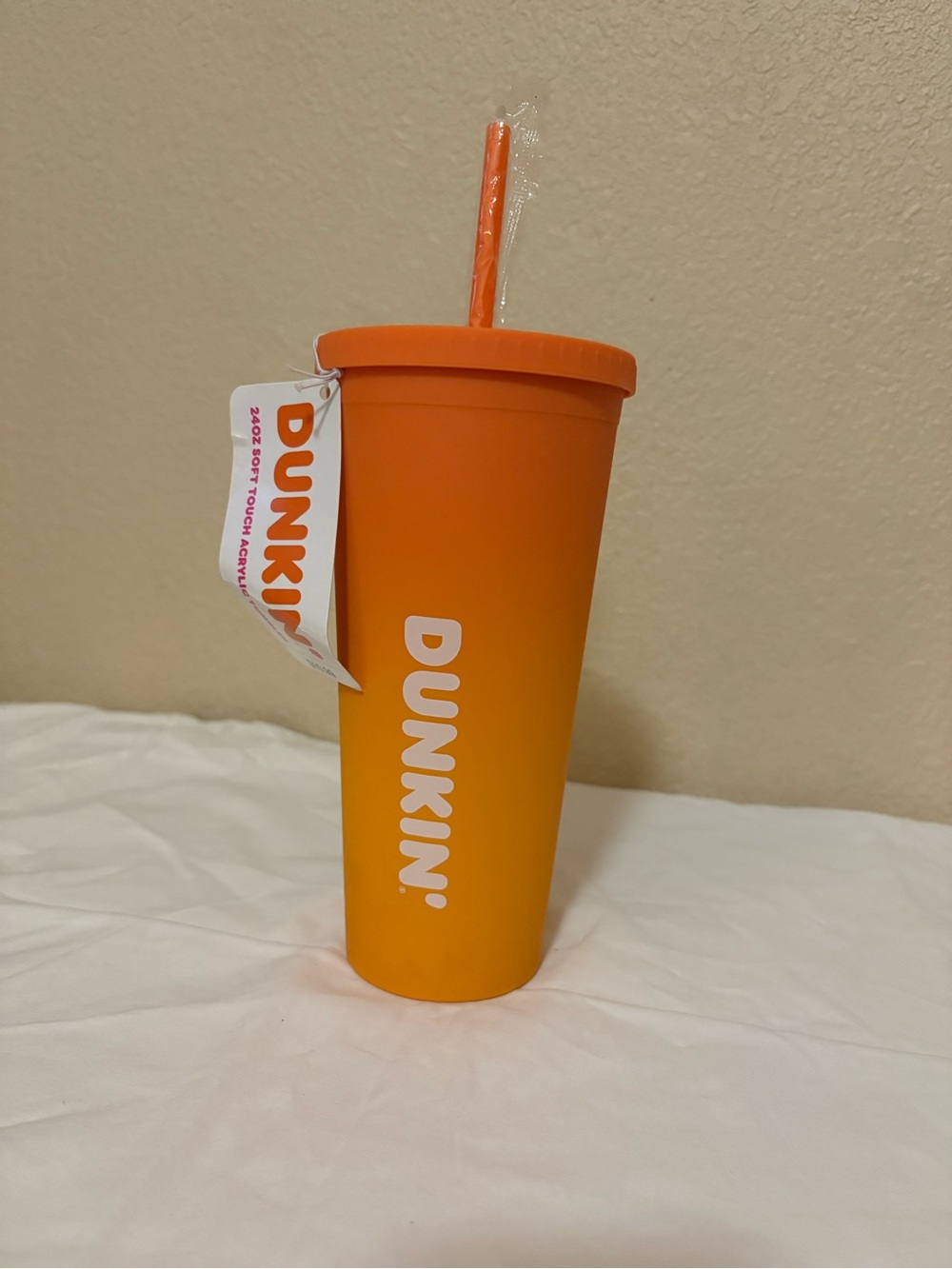 Dunkin' 24oz Acrylic Orange & Yellow Ombre Tumbler Cup w/ Lid & Straw